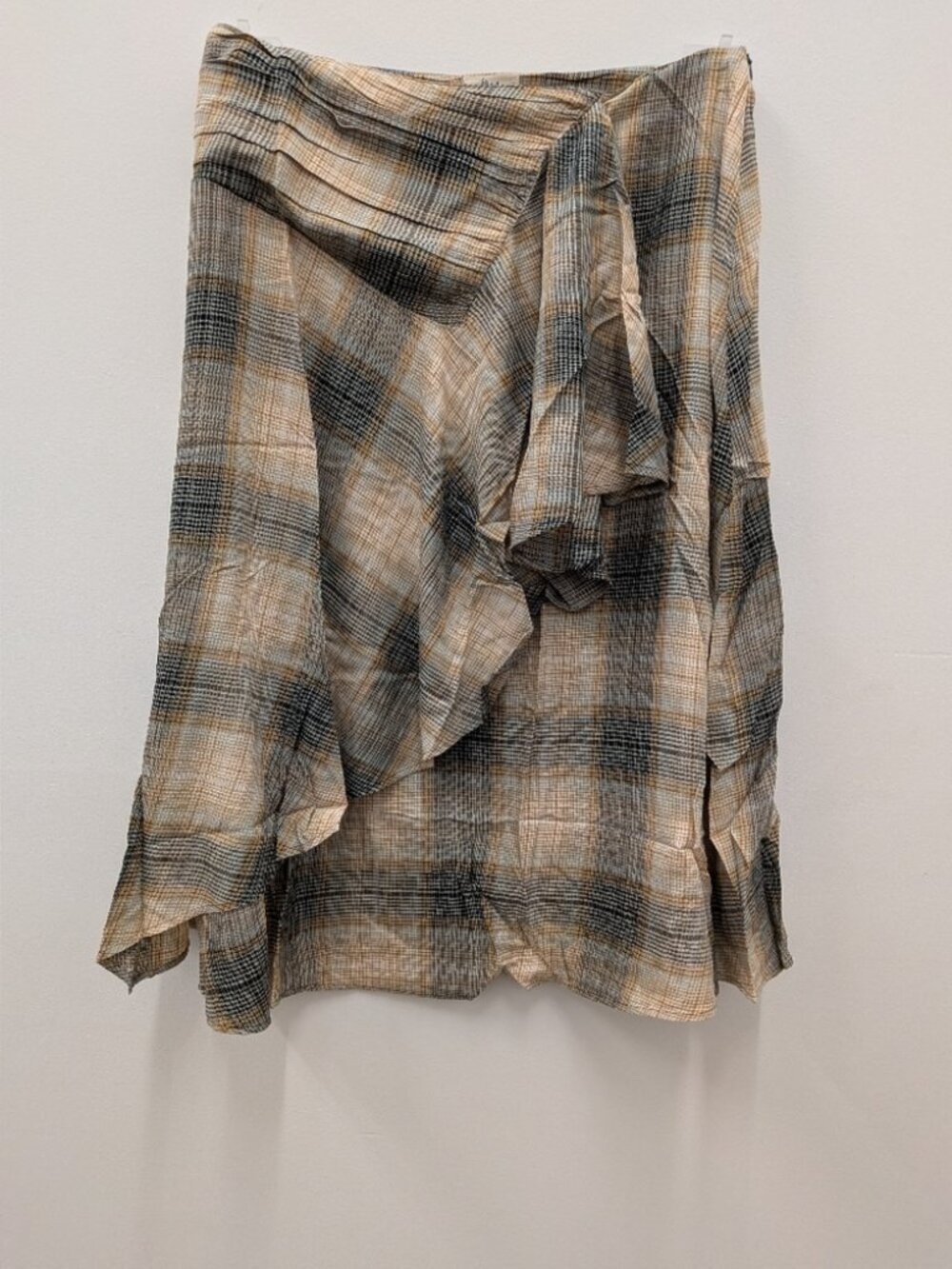 Plaid Midi Skirt with Draped Front - Beige - Picture 2 of 5